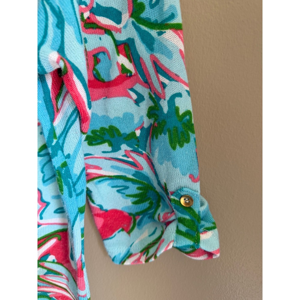 Palm Harbour Floral Print Henley Shirt Petite XL Tropical - Picture 2 of 5